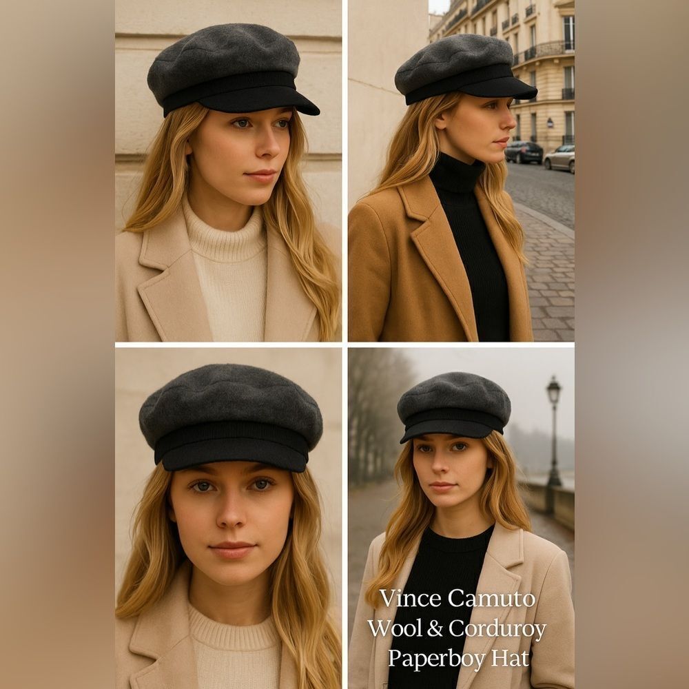 🖤🧢 Vince Camuto Wool & Corduroy Paperboy Hat